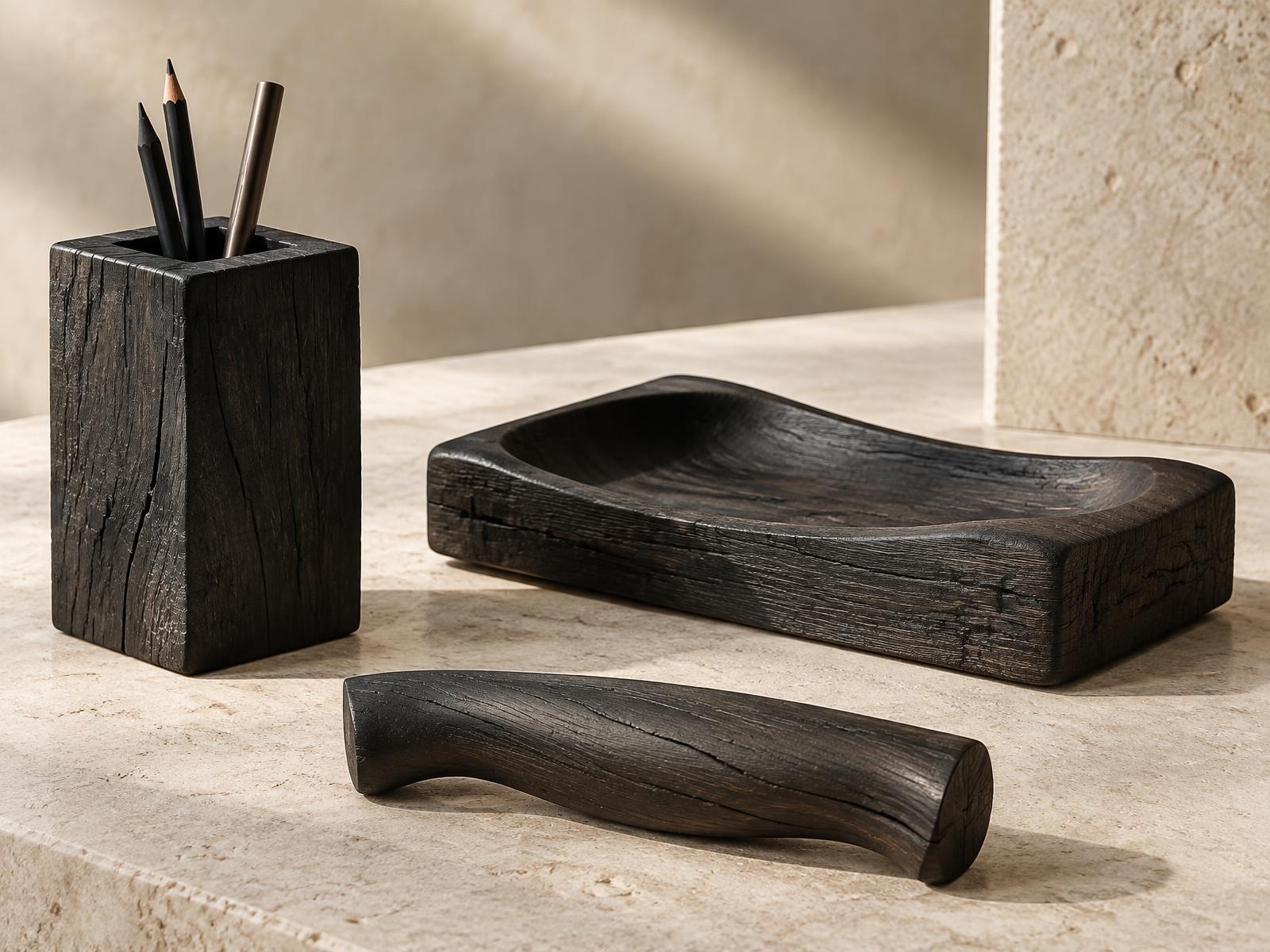 Contemporary objects made from dark Bog Oak